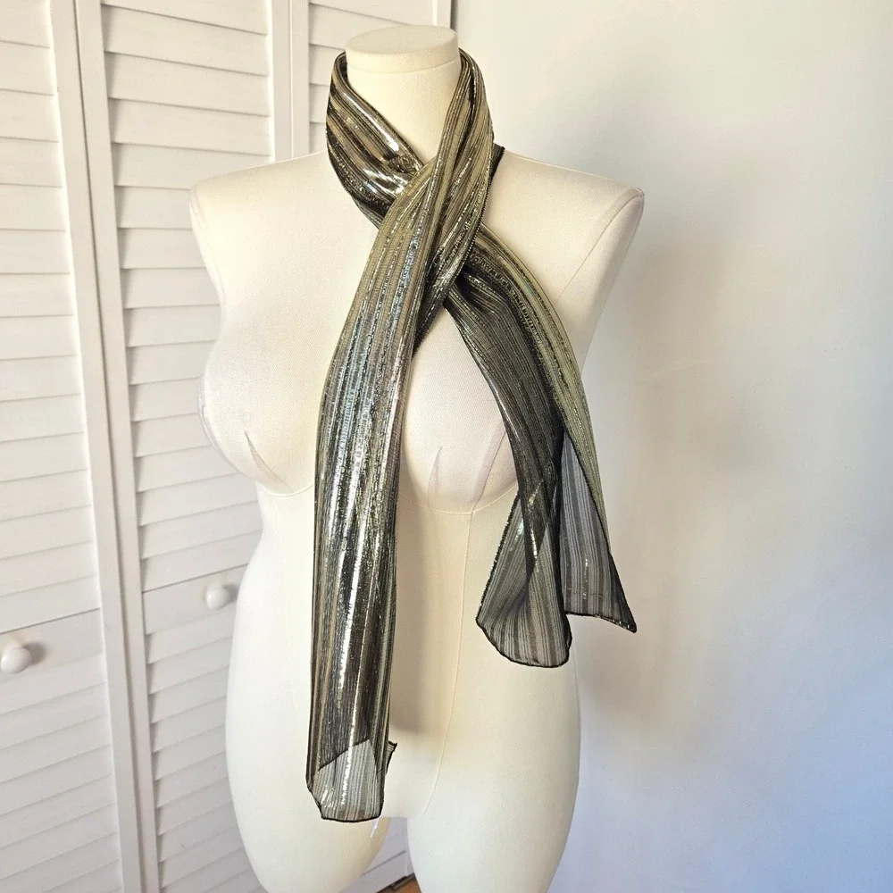 Echo Metallic‎ Gold Black Sheer Scarf Wrap Shimmer Y2K Glam Disco